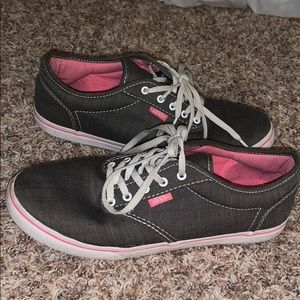 Grey Vans with pink logo and stripes